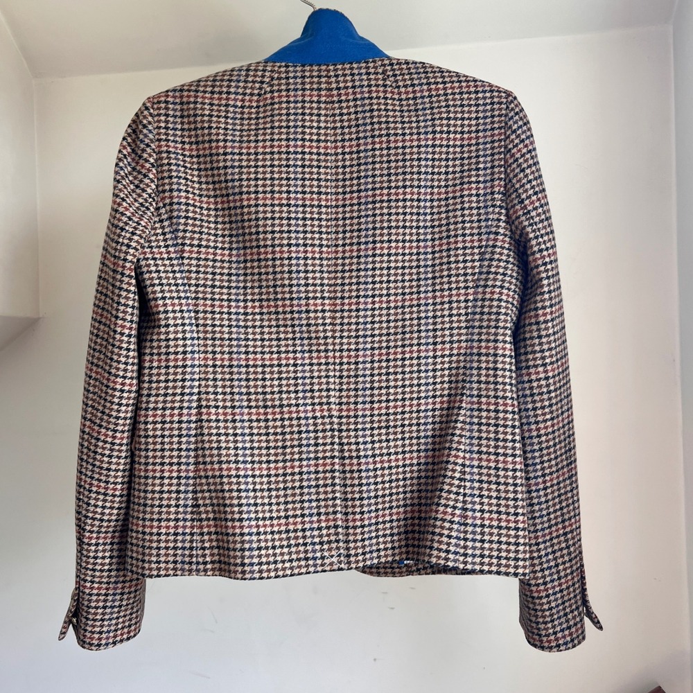 J.Crew Blazer Brown Houndstooth Wool Blend Gold Button Preppy Office Chic Jacket - Picture 5 of 10
